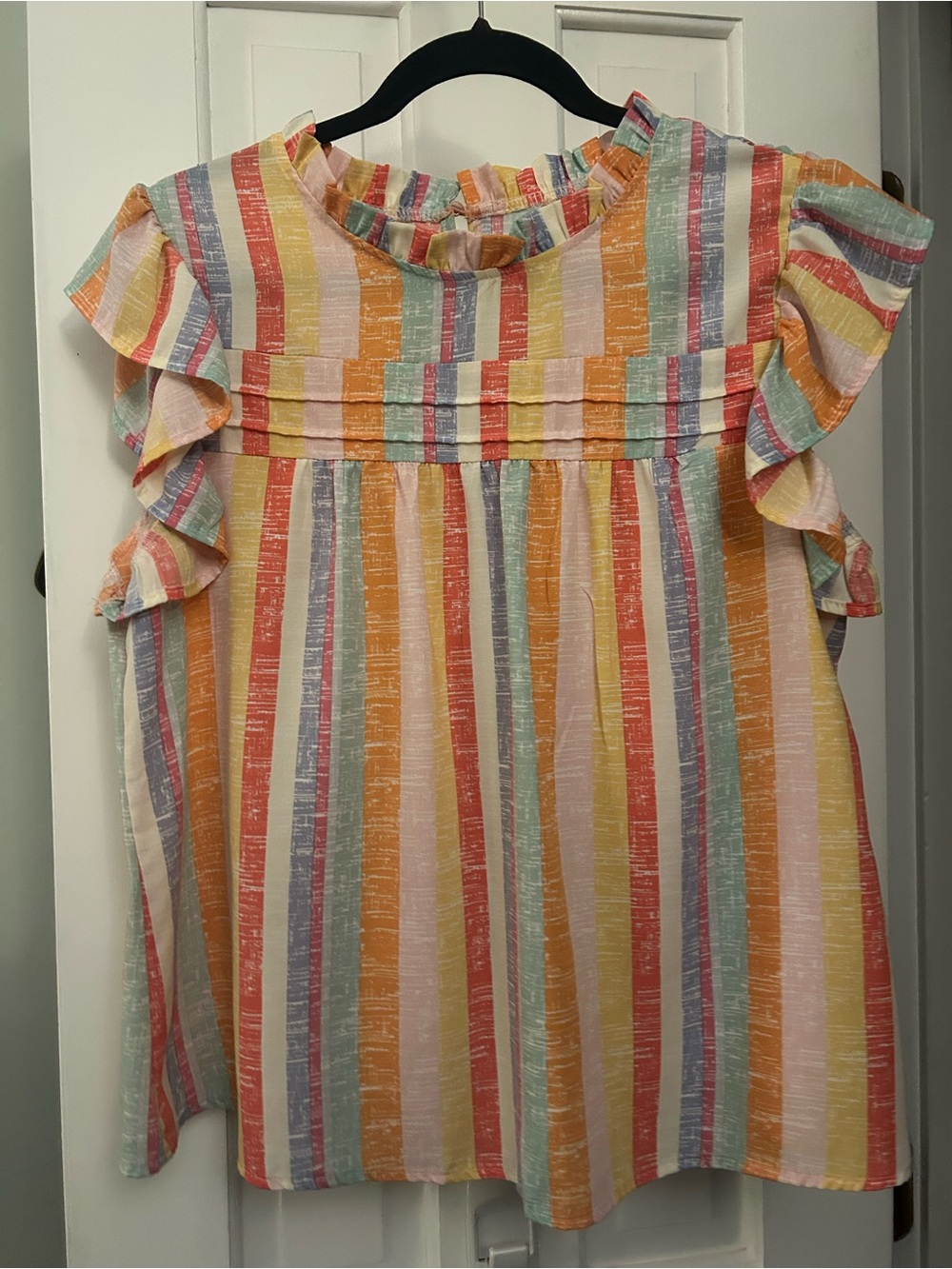 Womens.Striped Ruffle-Sleeve top- Multicolor